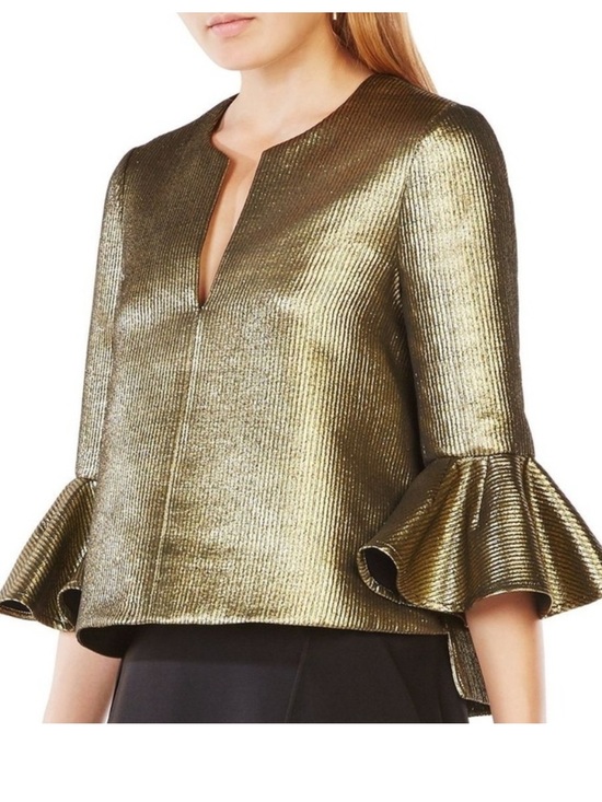 BCBGMaxAzria Tops - BCBGMAXAZRIA Valari Metallic Gold Bell Sleeve Top S